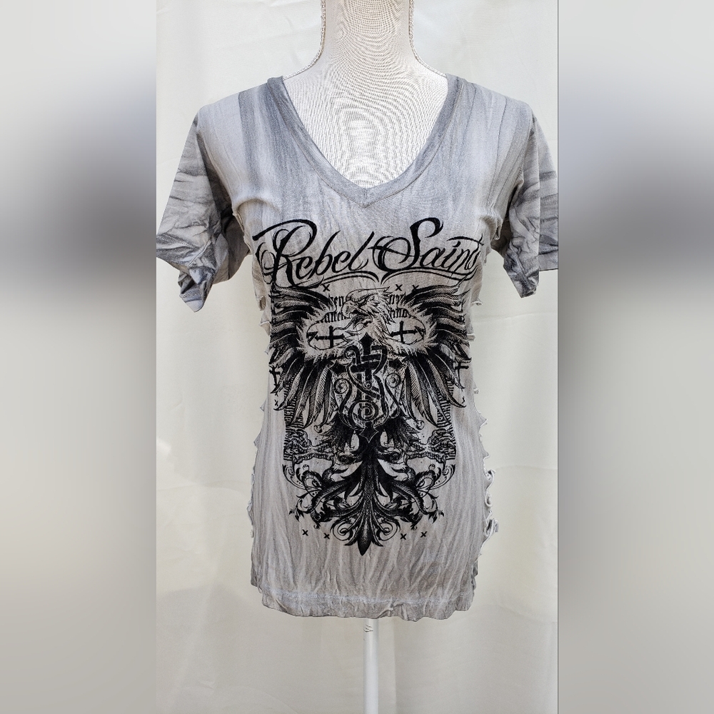 Rebel Saints Gray Graphic Womens  Shirt Size L